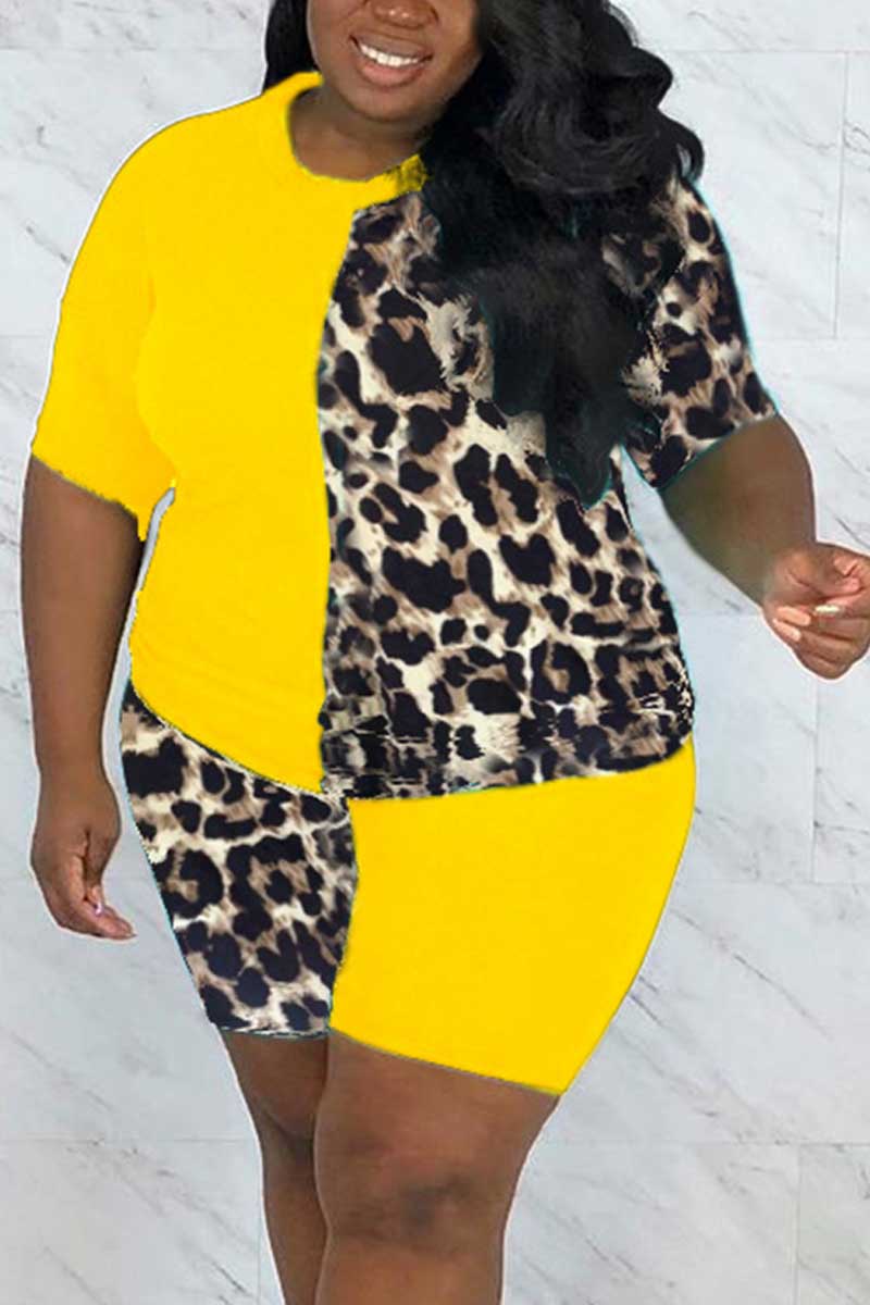 Fashion Leopard Print Stitching Two Piece