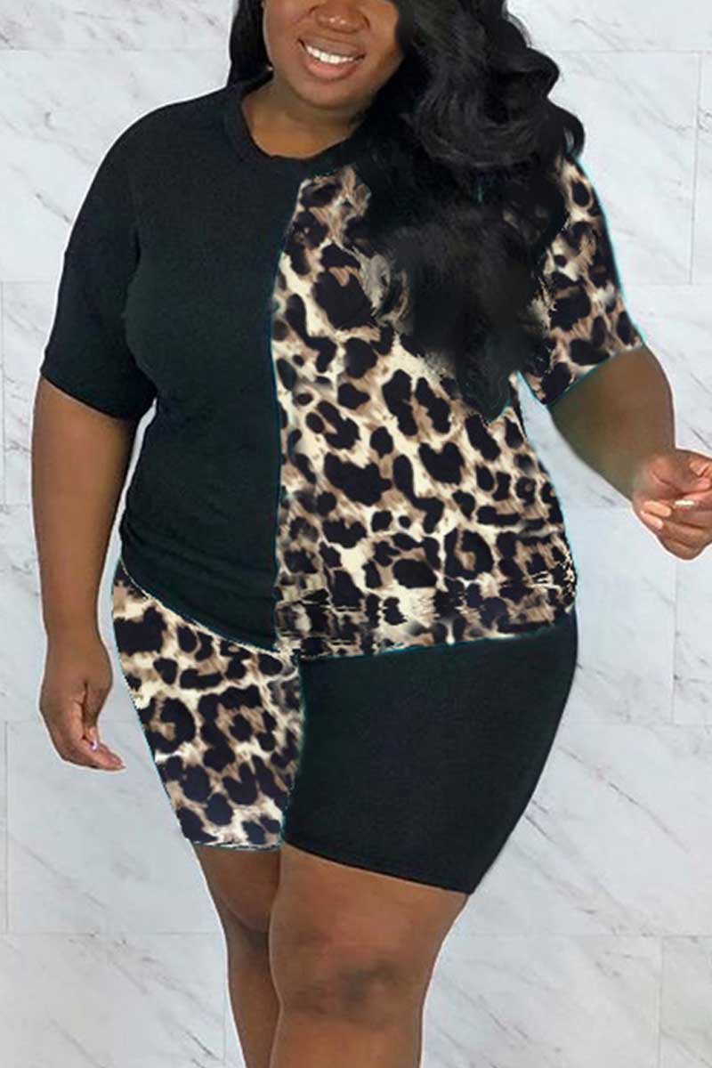 Fashion Leopard Print Stitching Two Piece