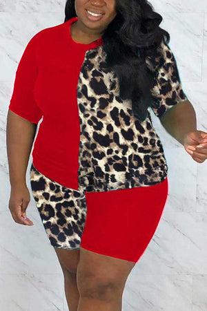 Fashion Leopard Print Stitching Two Piece