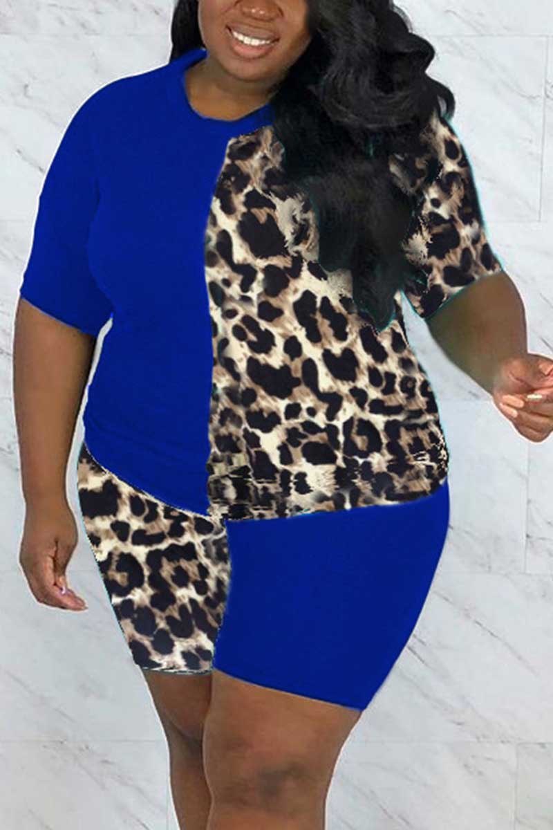 Fashion Leopard Print Stitching Two Piece