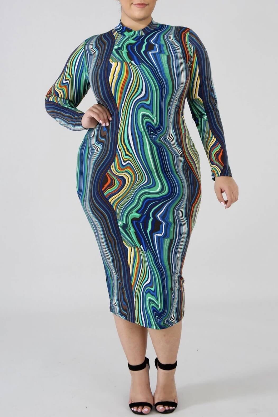 Fashion Long Sleeve Printed Dress