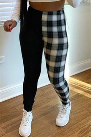 Fashion Casual Regular Plaid Print Patchwork Trousers