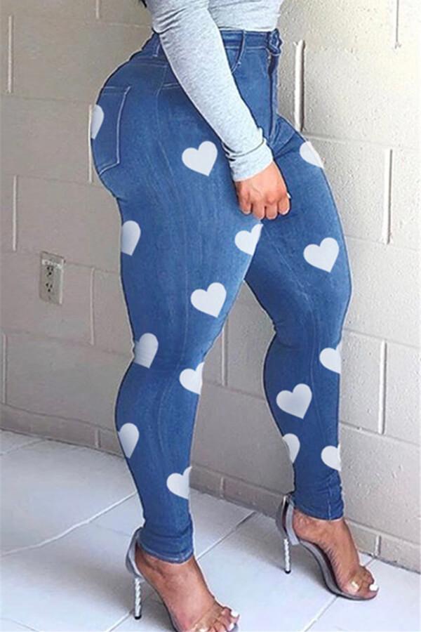 Fashion Casual Skinny Heart Print Jeans