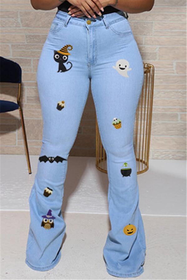 Fashion Casual Regular Halloween Print Patchwork Jeans