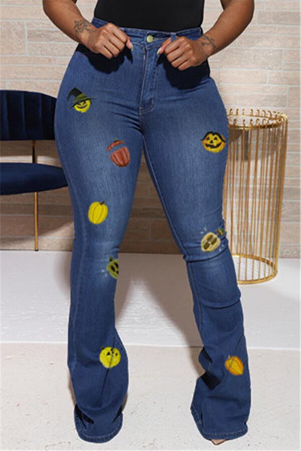 Fashion Lovely Halloween Regular Print Jeans