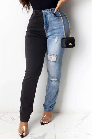 Fashion Casual Regular Patchwork Broken Hole Jeans