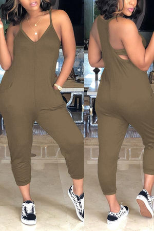 Fashion V  Neck Pocket Design Jumpsuits