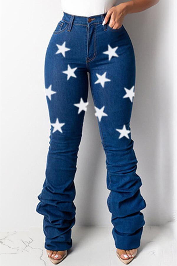 Fashion Casual The Stars Print High Waist Jeans