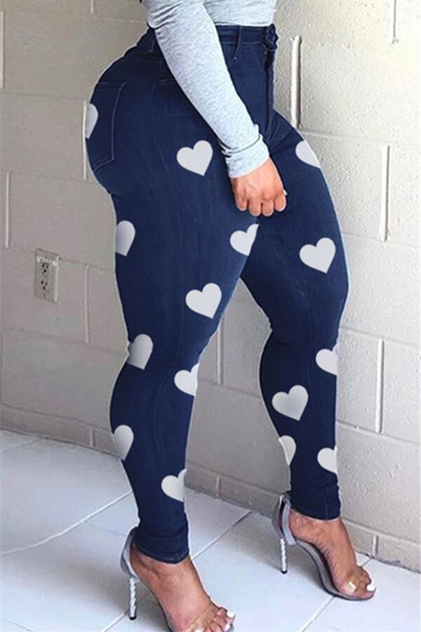 Fashion Casual Skinny Heart Print Jeans