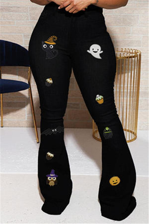 Fashion Casual Regular Halloween Print Patchwork Jeans