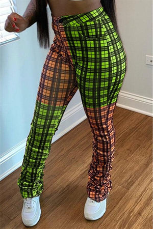 Fashion Casual Regular Plaid Print Patchwork Trousers