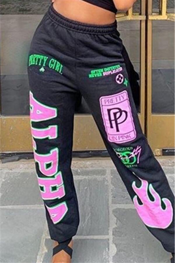 Fashion Casual Regular Letter Print Sportswear Trousers