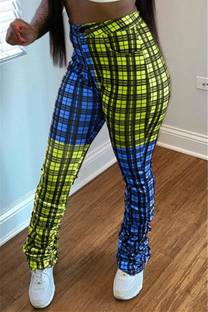 Fashion Casual Regular Plaid Print Patchwork Trousers