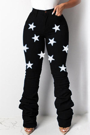 Fashion Casual The Stars Print High Waist Jeans