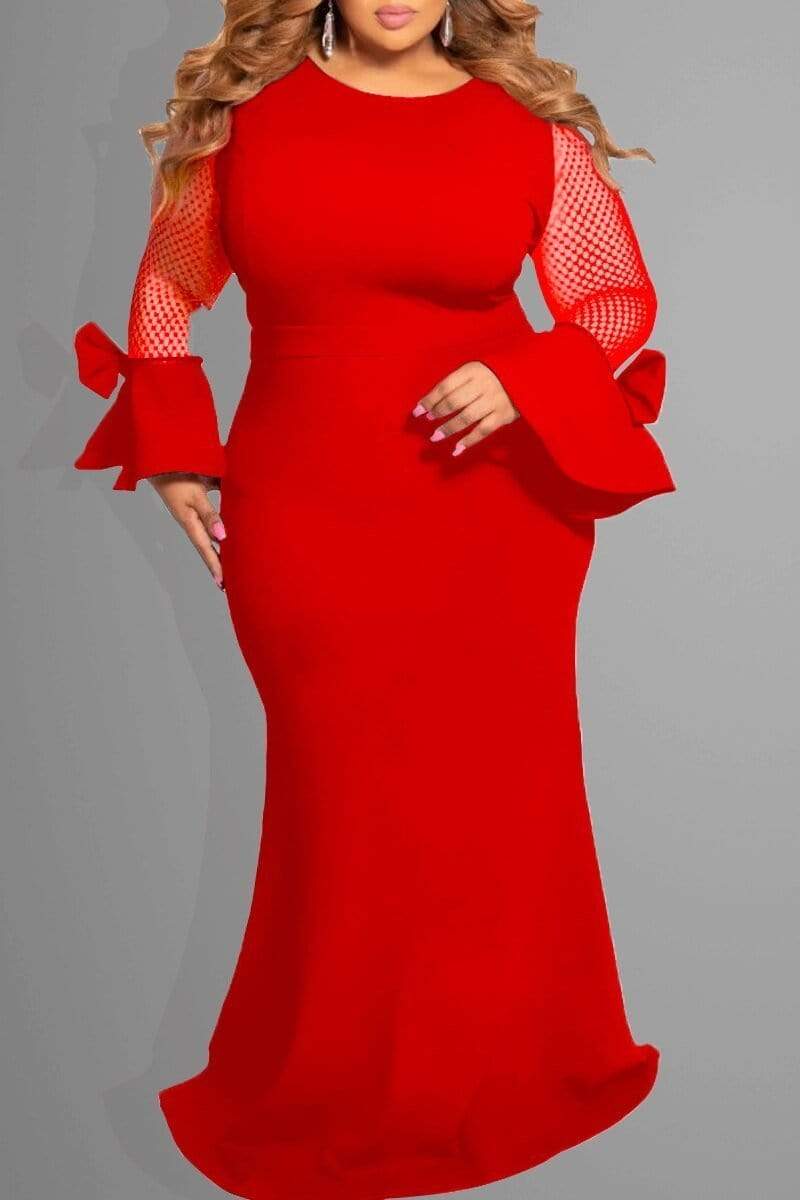 Grid Stitching Solid Color Large Size Dress