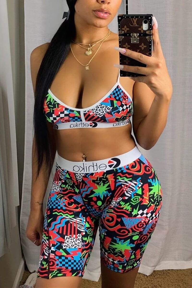 Sexy Printed Stitching Shorts Set