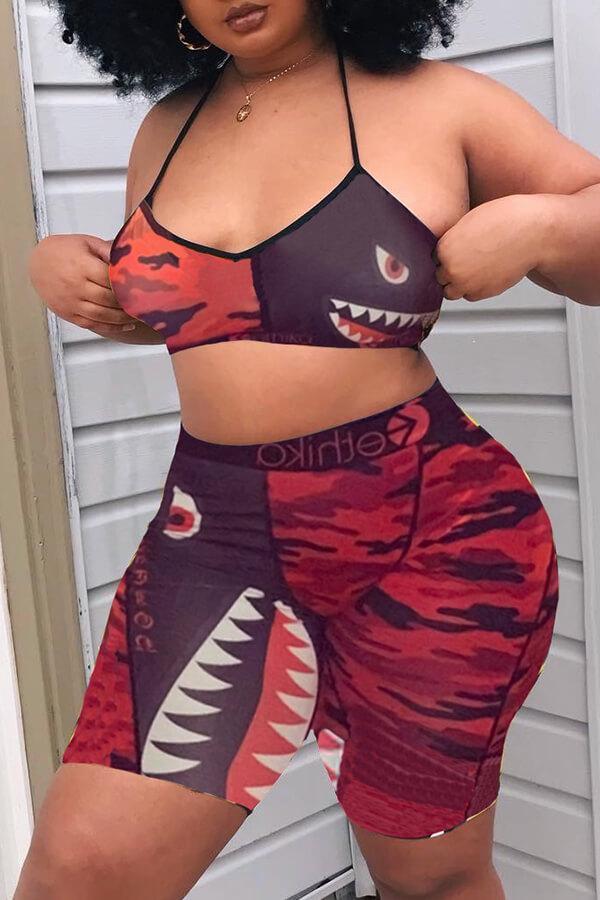 Sexy Printed Stitching Shorts Set