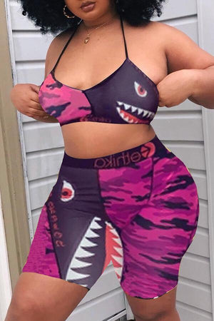 Sexy Printed Stitching Shorts Set