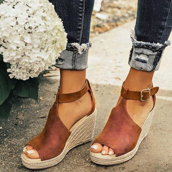 Casual Chic Espadrille Wedges Adjustable Buckle Sandals