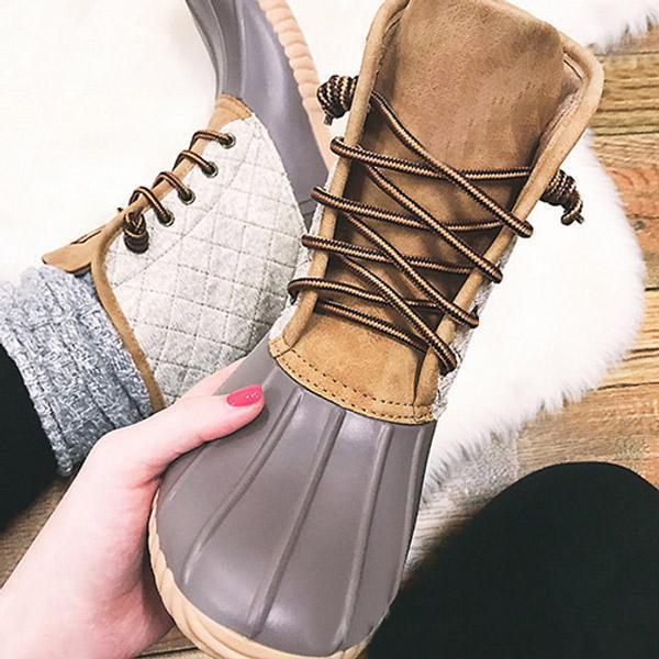 Women Waterproof Lace Up Duck Boots