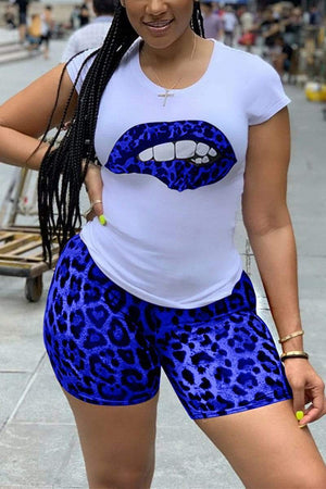 Casual Lips Print Leopard Two-Pieces Set