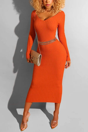 V-Neck Long-Sleeved Dress