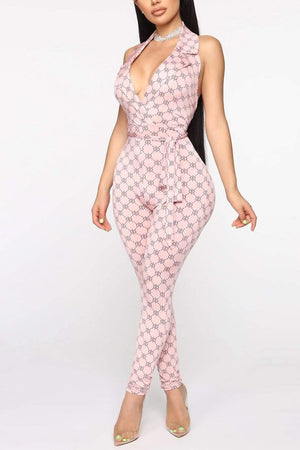 Sexy Print V-Neck Halter Jumpsuit