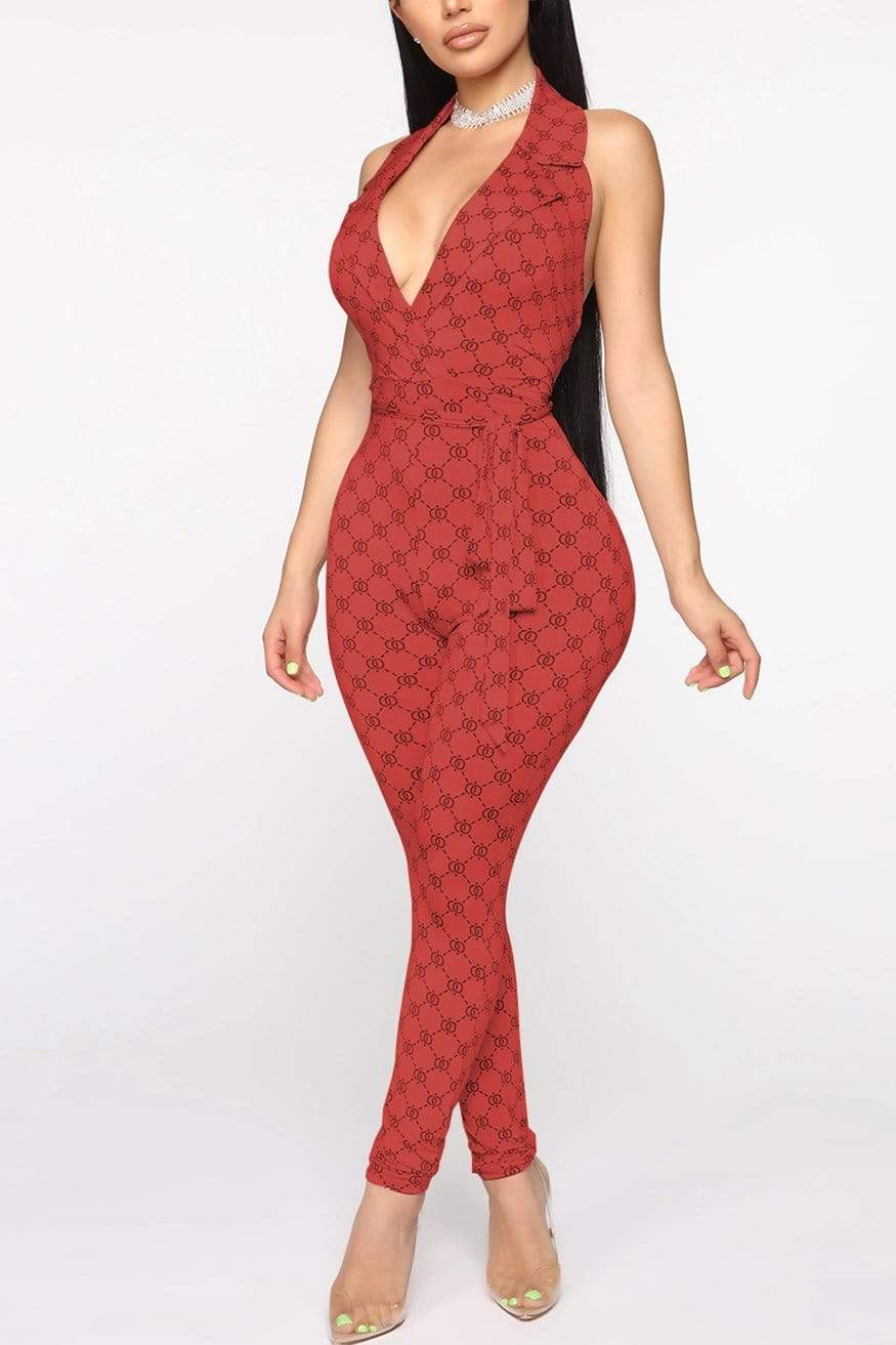 Sexy Print V-Neck Halter Jumpsuit