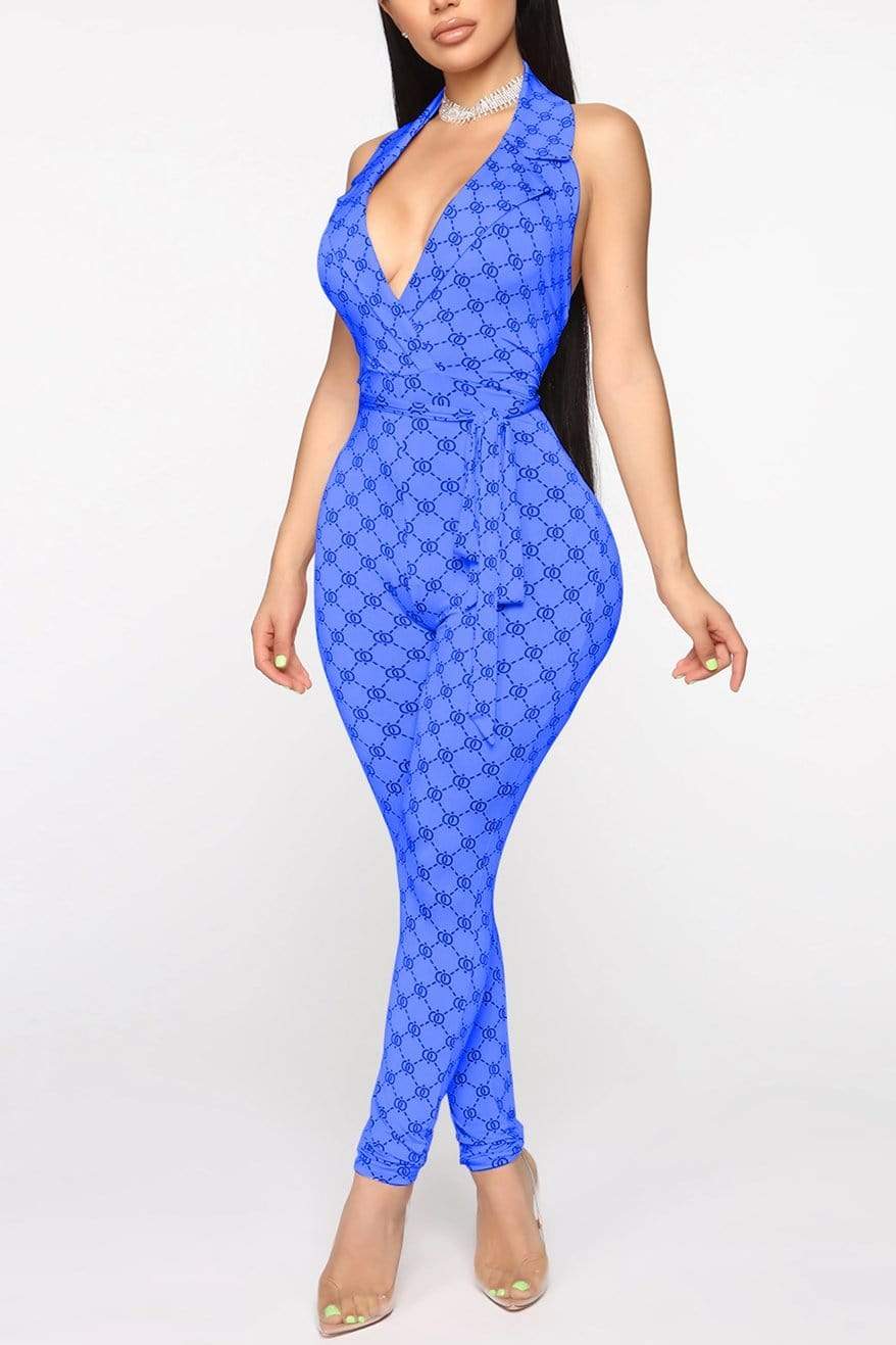 Sexy Print V-Neck Halter Jumpsuit