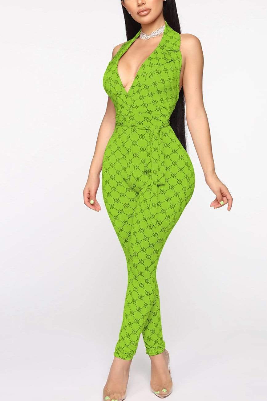 Sexy Print V-Neck Halter Jumpsuit