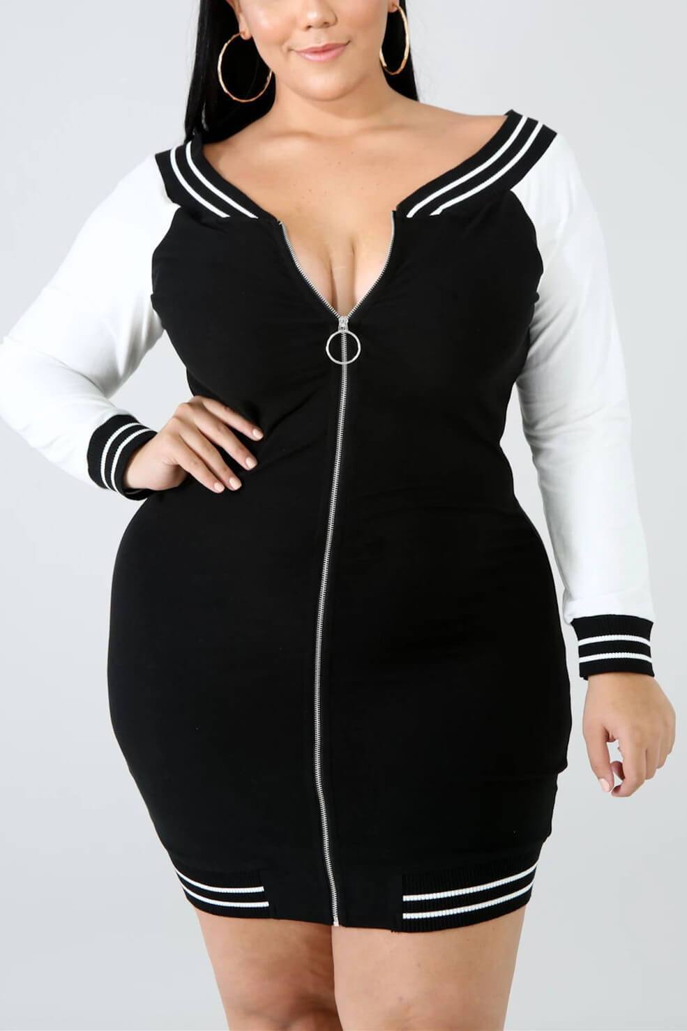 Fashion Plus Size Zipper Black Dress