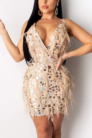 Fashion Sequined Pearl Tassel Straps Dress