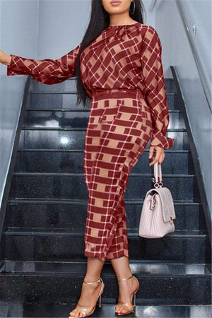 Loose Blouse Plaid Pants Set