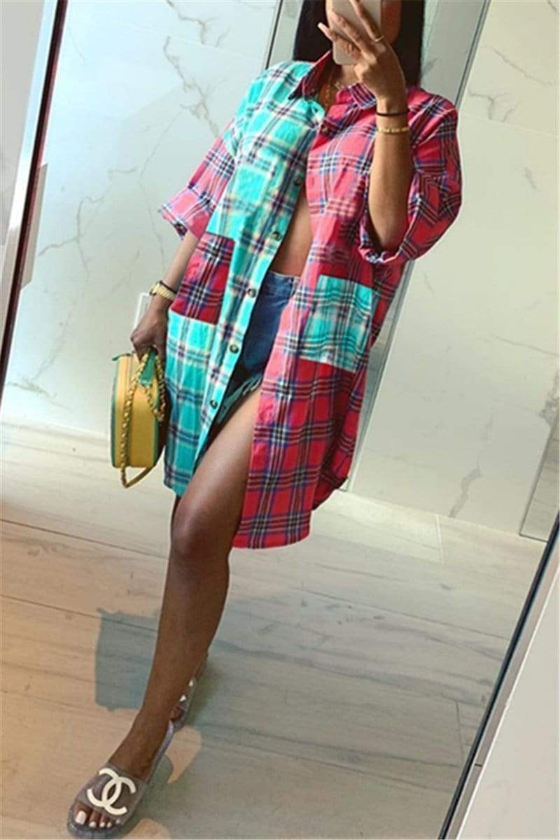 Long Plaid Shirt Dress