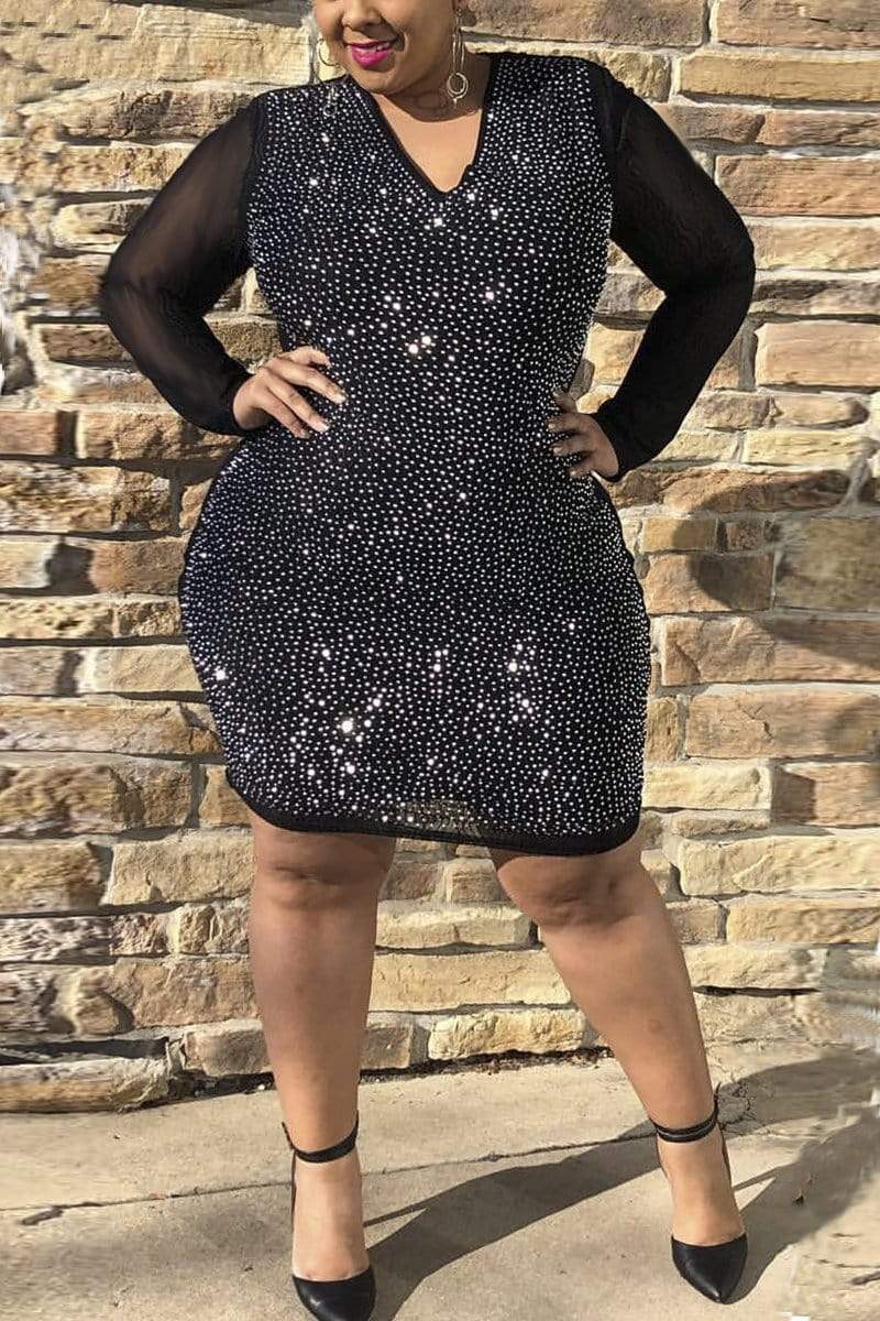 Sexy Hot Drilling Large Size Black Dress