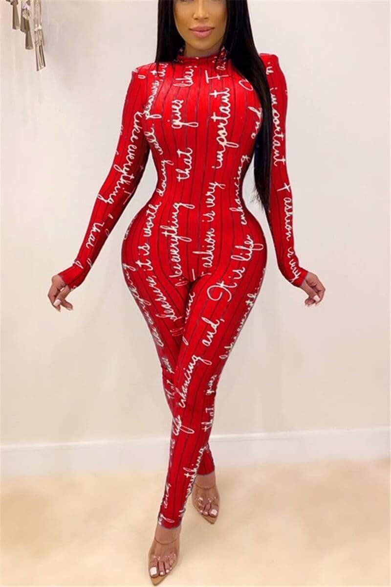 Fashion Slim Letter Print Jumpsuit