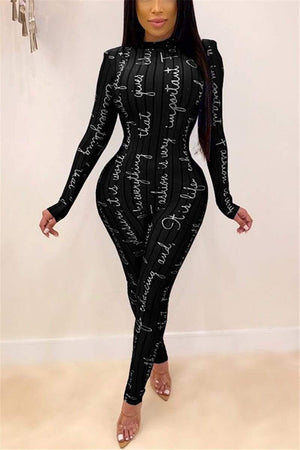 Fashion Slim Letter Print Jumpsuit