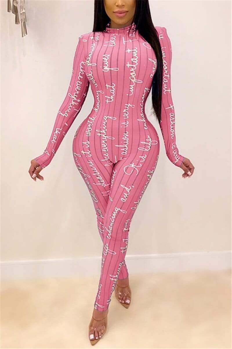 Fashion Slim Letter Print Jumpsuit