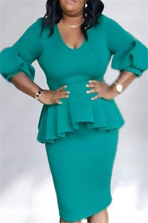 Fashion Plus Size Ruffled Green Hip Dress