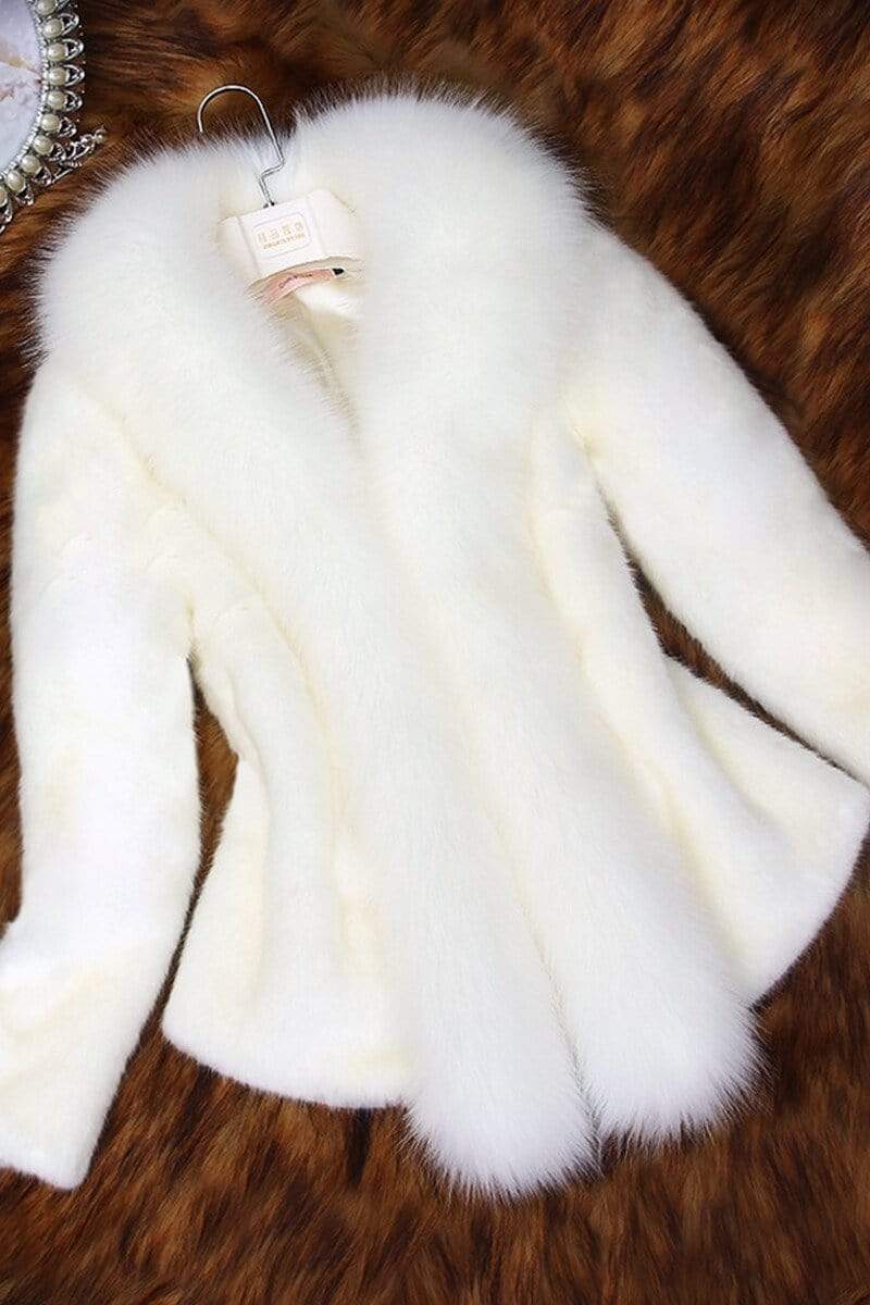 Fashion Slim Faux Fur Collar Solid Coat