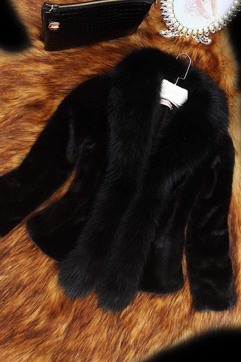 Fashion Slim Faux Fur Collar Solid Coat