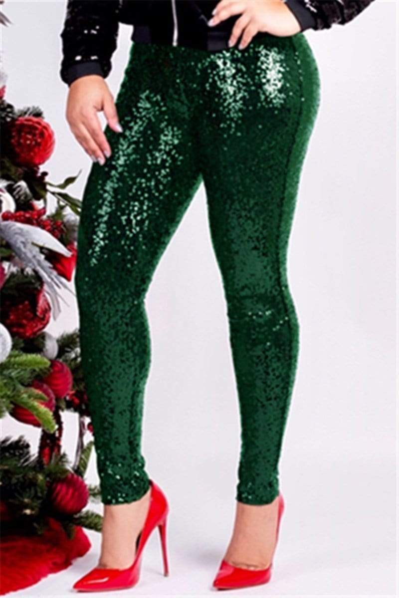 Fashion Slim Sequins With Lining Trousers