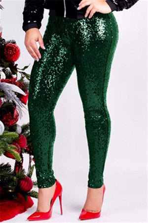 Fashion Slim Sequins With Lining Trousers