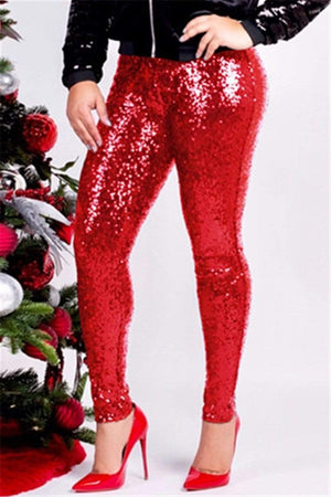 Fashion Slim Sequins With Lining Trousers