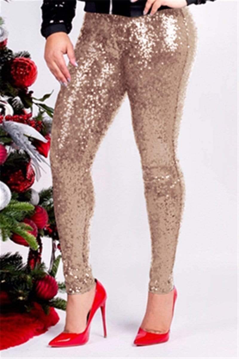 Fashion Slim Sequins With Lining Trousers