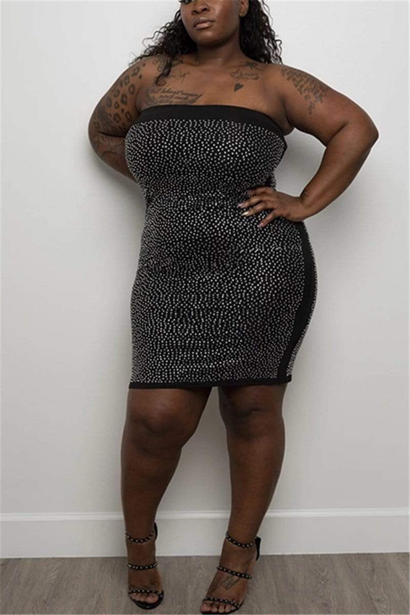 Sexy Plus Size Hot Rhinestone Stretch Dress