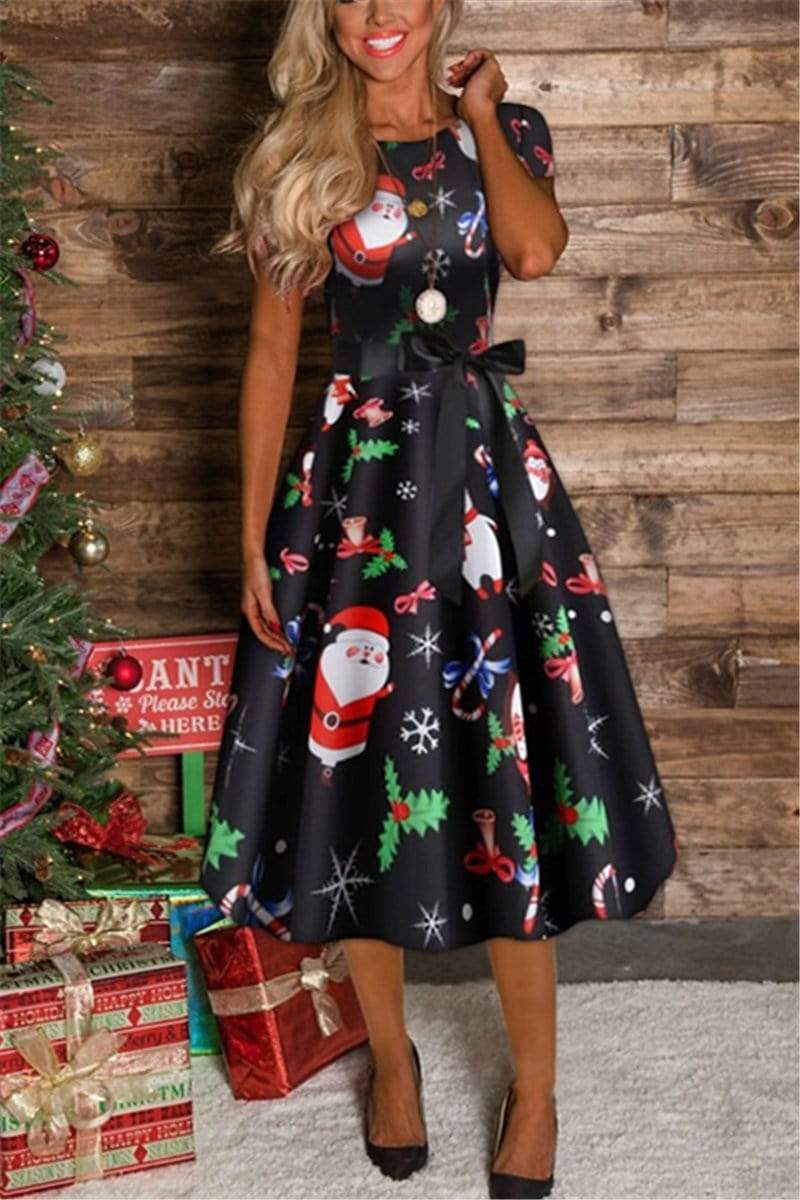 Christmas Sock Print Swing Dress