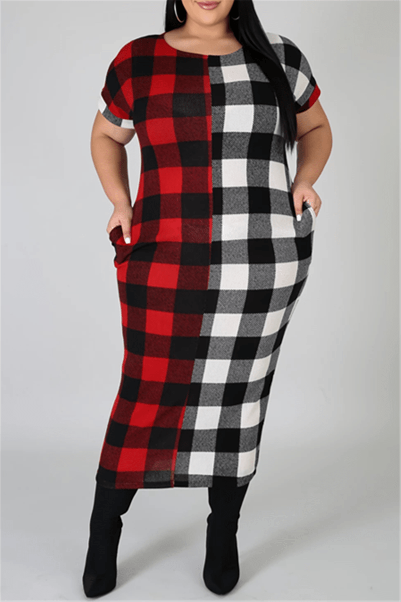 Fashion Plus Size Plaid Print Dress