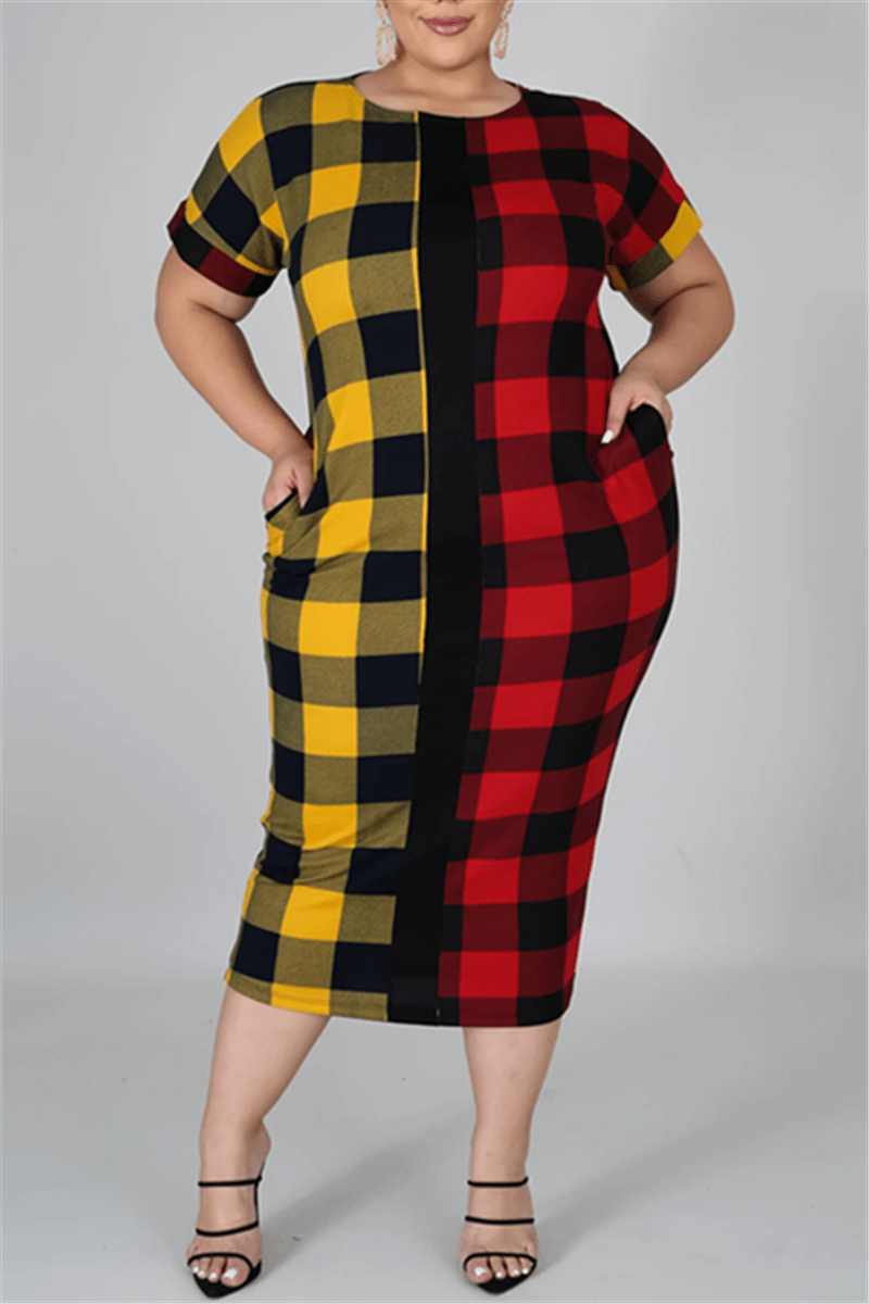 Fashion Plus Size Plaid Print Dress