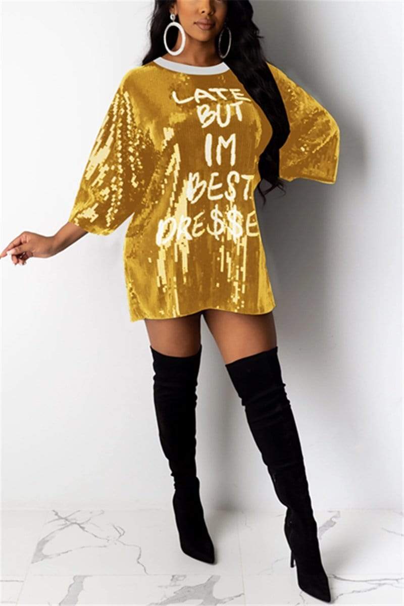 Casual Loose Letter Sequins Dress